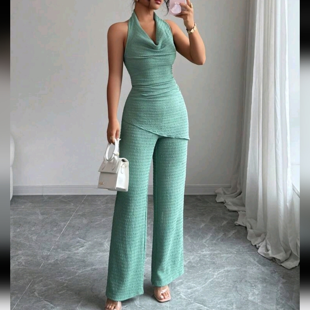 2pcs Tank Top & Slit Neck Blouse Set, Elegant & Refined Minimalist Design